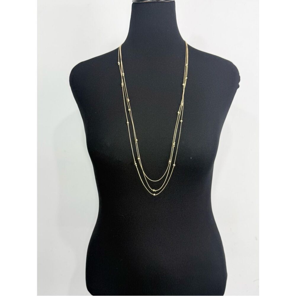 Liz Claiborne Gold Chain Long Triple Strand Gold Bead Statement Necklace